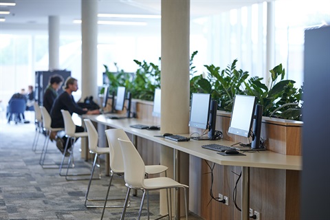 Empty computers in the library